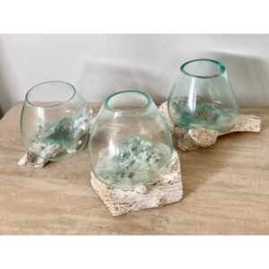 Glass on White Washed Driftwood 15-20cm tall