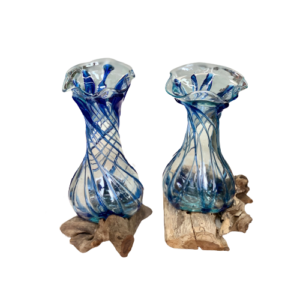 Vase Glass on Wood 30-35cm tall