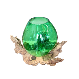 Green Glass on Wood 30-35cm high