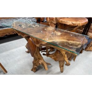 Teak Root Console Table w/ Glass Top (TRCON/135)